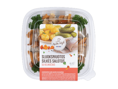 Sluoksniuotos silkės salotos su kelmučiais, 1 kg