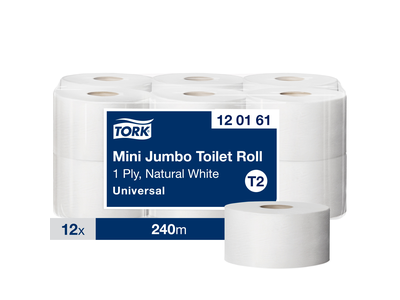 120161 Tualetinis popierius TORK T2 Universal Mini Jumbo, 1 sl., pilkos sp., 240 m