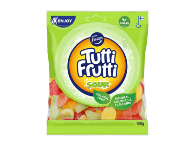 Rūgštūs guminukai FAZER TUTTI FRUTTI, vaisių skonio, 180 g