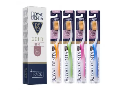 ROYAL DENTA dantų šepetėlių rinkinys GOLD SOFT, minkšti, 4 vnt.