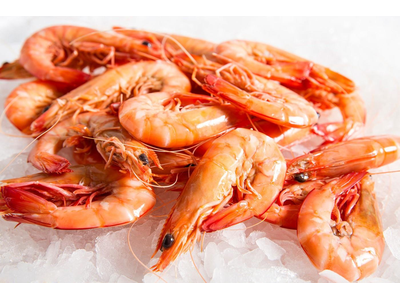 Šaldytos baltakojės blyškiosios krevetės, nevirtos, lukštentos, 41/50, 25 % glazūra, 1kg