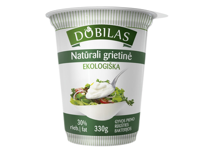 Ekologiška natūrali grietinė DOBILAS, 30 % rieb., 330 g