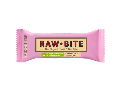 Ekologiškas traškus baltymų batonėlis su migdolais RAW BITE, 45 g