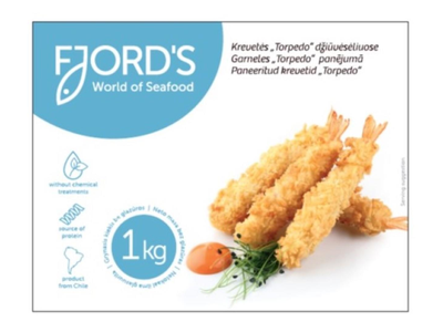 Šaldytos krevetės FJORD'S Torpedo, džiūvesėliuose, su uodega, 1 kg