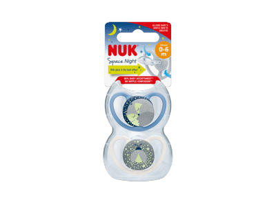 Silikoninis čiulptukas NUK SPACE NIGHT Nr. 1, 2 vnt.