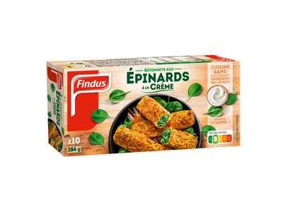 Šaldyti vegetariški špinatiniai kepsneliai FINDUS Epinards, su džiuvesėliais ir kremu, 284 g