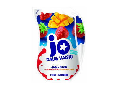 Jogurtas JO su braškėmis,mangais ir bifidobakt., 2,4%rieb, 900 g