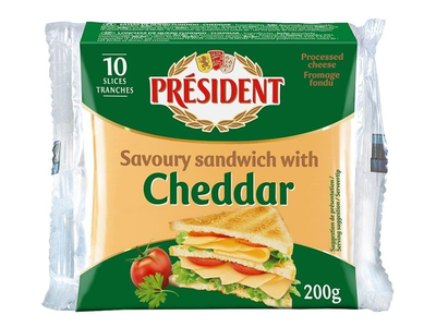Pjaustytas lydytas čederio sūris PRESIDENT (18%), 200g