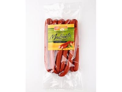 Karštai rūkytos MEDŽIOKLĖS dešrelės, aukščiausia rūšis, duj. pakuotė, 500 g
