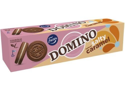 Kakaviniai sausainiai DOMINO, su sūrios karamelės skonio įdaru 175g