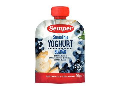 Jogurto, bananų ir mėlynių tyrė SEMPER, nuo 6 mėn. 90 g