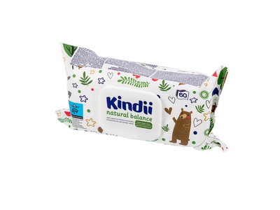Drėgnos servetėlės KINDII NATURAL BALANCE, 60 vnt.