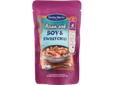 Azijietiškas sojos ir saldžiųjų aitriųjų paprikų WOK padažas Soy&Sweet Chilli SANTA MARIA, 150 g