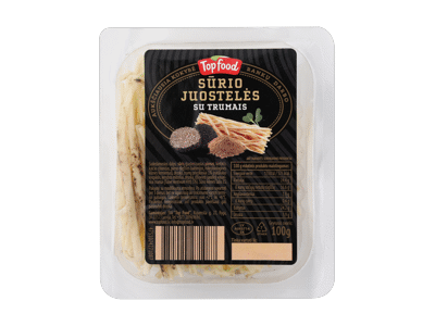 Sūrio juostelės TOP FOOD, trumų skonio, 28 % rieb. s. m., 100 g