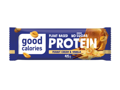 Baltymų batonėlis GOOD CALORIES, vanilinis, su žemės riešutais ir datulėmis, 45 g