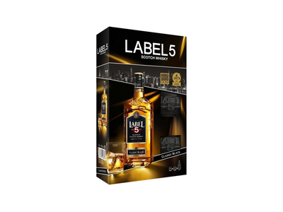 Viskis LABEL 5 BLACK BLENDED, su 2 stiklinėm, 40%, 700ml