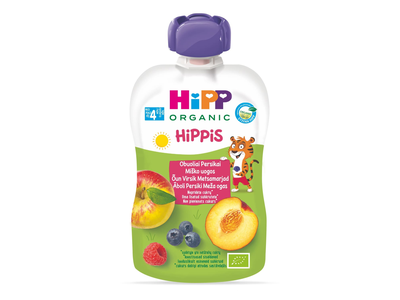 Ekol. obuol. banan. uogų tyrelė HIPP, 100 g