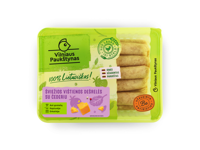 Šviežios vištienos dešrelės su čederiu (sudėtyje yra vandens), 400g