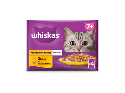 Konserv. vyresnių kačių ėdalas WHISKAS su paukštiena, 4x85 g, 340 g