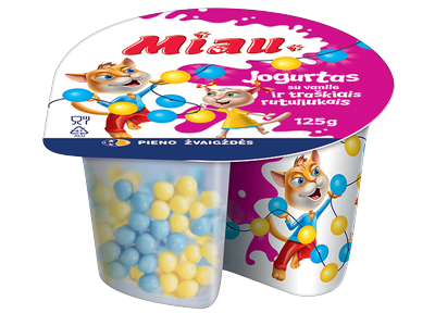 Jogurtas MIAU, su vanile ir traškiais rutuliukais, 5,0%r., 125g