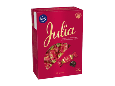Šokoladiniai saldainiai FAZER JULIA su želės įdaru (73 %), 150 g