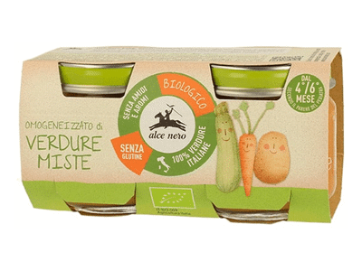 Ekologiška įvairių daržovių tyrelė ALCE NERO(kūd.nuo 4 mėn.), 160 g.