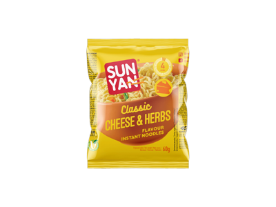 Greitai paruošiami makaronai SUN YAN Classic su sūrio ir žolelių skonio sultiniu, pakelyje 60g