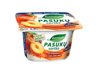 Pasukų varškė persik. GAMTOS, 2,3 %, 130 g