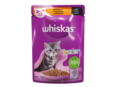 Konservuotas ėdalas kačiukams WHISKAS Junior, su paukštiena, 85 g
