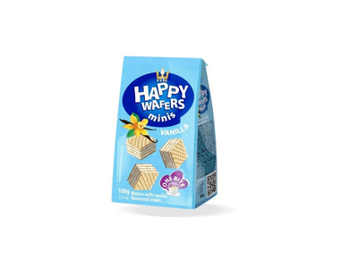 Vafliai HAPPY MINIS su vanilės skonio kremu, 100 g