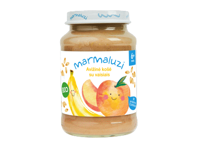 KOŠĖ Eko Persikų, bananų, avižų - 6 mėn 0.19/190g, MARMALUZI