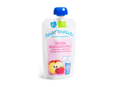 Ekologiška obuolių ir aviečių tyrelė MARMALUZI (nuo 4 mėn.), 90 g