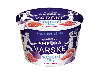 Varškė GRAIKIŠKA AMFORA PROTEIN be laktozės su figomis, 0,8 % rieb., 200 g