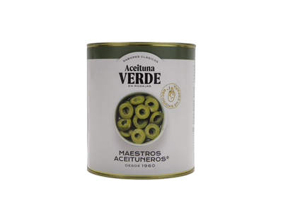 Žaliosios alyvuogės, MAESTROS ACEITUNEROS, supjaustytos, 2,95/1,56 kg