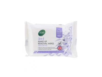 Drėgnosios servetėlės PURE 3-IN-1 (makiažui valyti), 25 vnt.