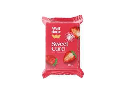 Varškės sūrelis su braškėmis WELL DONE, 7,2 % rieb., 100 g