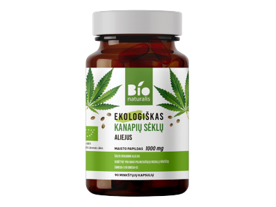 BIONATURALIS, EKO KANAPIŲ SĖKLŲ ALIEJUS, LT-EKO-001, 90 kapsulių