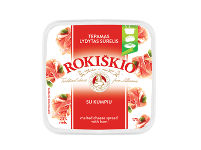 Tepamasis ROKIŠKIO sūrelis su kumpiu, 23 % rieb., 175 g