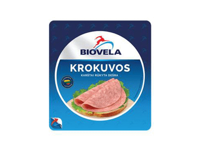 Karštai rūkyta pjaustyta KROKUVOS dešra BIOVELA, I r., 180 g