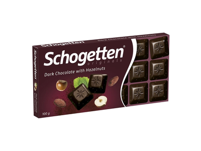 Juodasis šokoladas SCHOGETTEN su lazdynų riešutais, 100 g