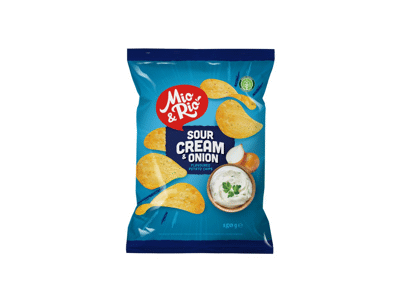 Bulvių traškučiai, grietinės ir svogūnų skonio, 150 g