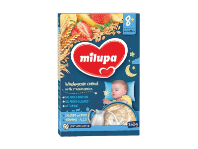 Košė MILUPA,pieno,visų grūdo dalių,su braškėmis,8+ mėn.,250g, 250 g