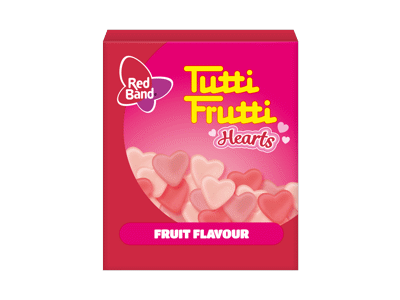 Kramtomieji saldainiai RED BAND TUTTI FRUTTI HEARTS, 15 g