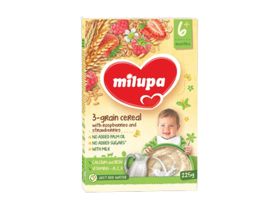 Košė MILUPA, trijų grūdų, aviečių ir braškių, 6+ mėn., 225 g, 225 g