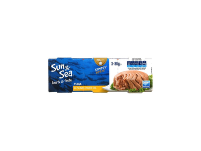 Tuno gabaliukai saulėgrąžų aliejuje SUN&SEA, 3 0.1 80 g