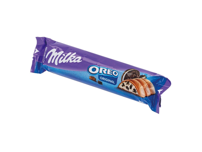 Pieninis šokoladas su vanilės skonio pieniniu įdaru ir kakavinių sausainių gabalėliais MILKA, 37 g
