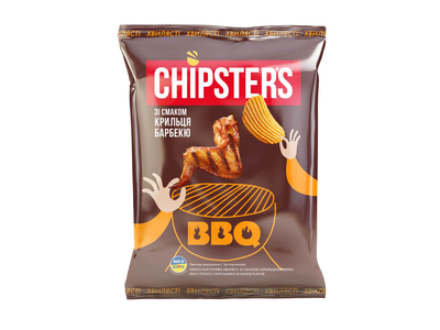 Bulvių traškučiai CHIPSTER'S, banguoti, BBQ vištienos sparnelių skonio, 60 g