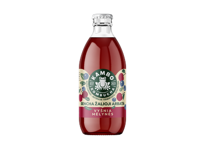 Kombuča KAMBO KOMBUCHA, su vyšniomis ir mėlynėmis, 0,33 l
