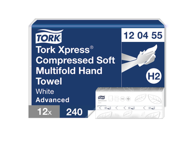 120455 Popieriniai rankšluosčiai TORK H2 Xpress Multifold, 2 sl., baltos sp., 240 serv.