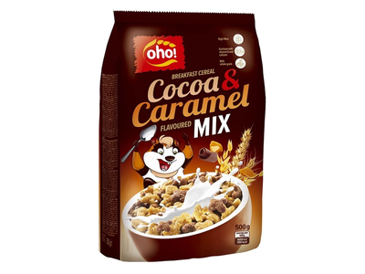 Sausi pusryčiai OHO CARAMEL&COCOA MIX, 500 g